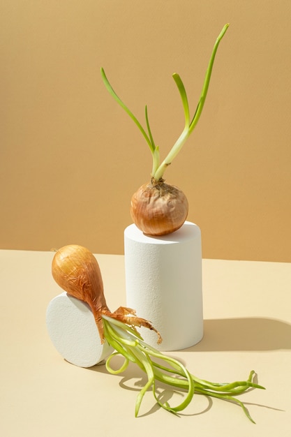 Front view of onions