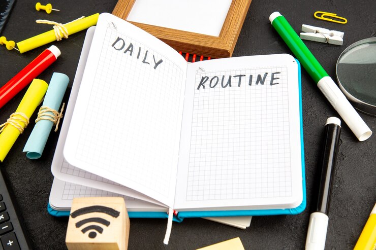 Free Photo front view open copybook with colorful pencils