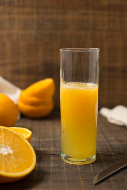 Front view orange juice in glass