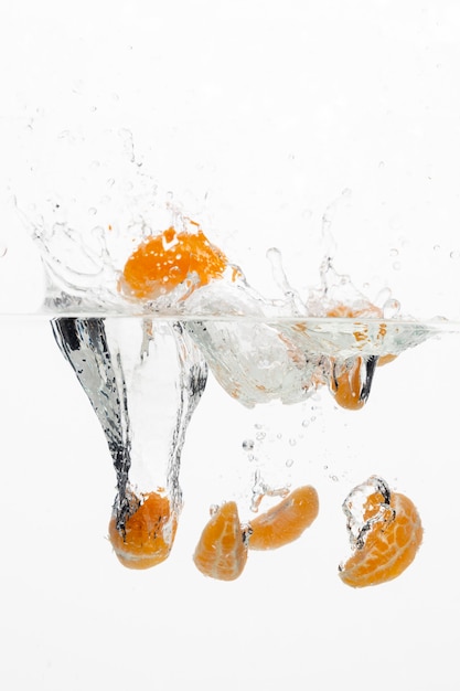 Front view of orange slices in water