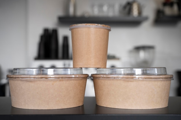 Free photo front view of packed food prepared for takeaway