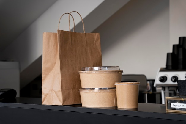 Free photo front view of packed food prepared for takeaway