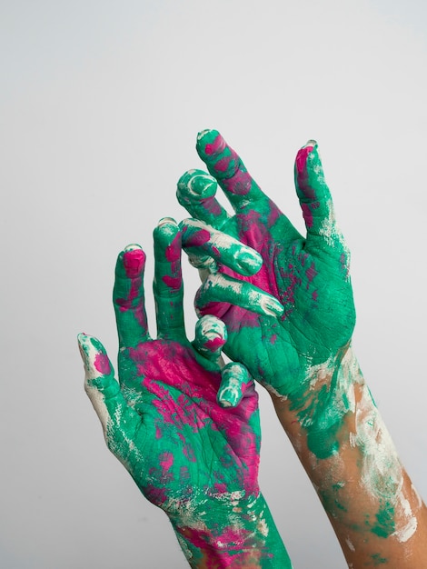 Front view of painted hands