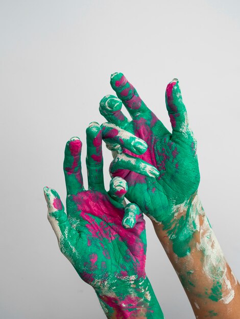 Front view of painted hands