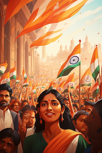 Вид спереди люди празднуют день индийской республики
