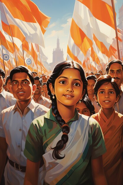 インド共和国記念日を祝う正面図の人々