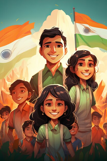 インド共和国記念日を祝う正面図の人々