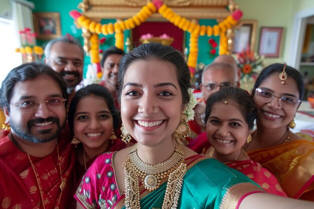 Front view people celebrating tamil new year