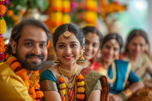 Front view people celebrating tamil new year