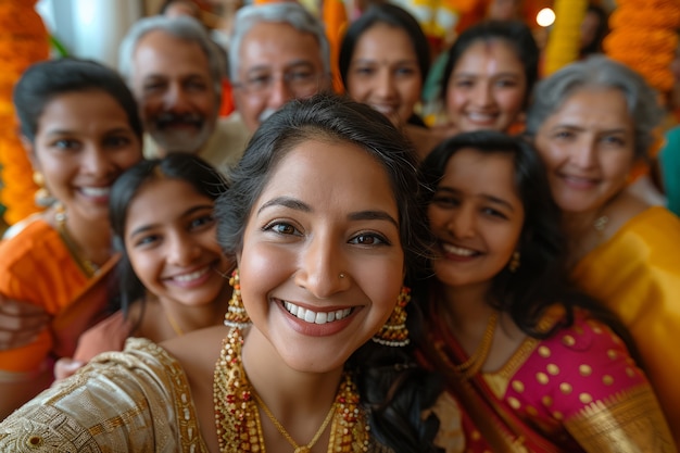 Foto gratuita persone con vista frontale che celebrano il capodanno tamil