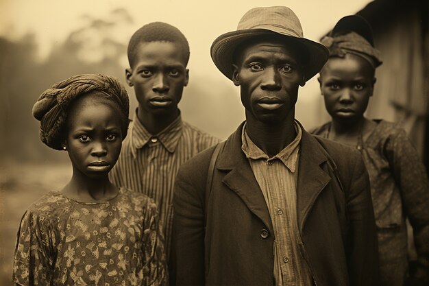 Front view people posing vintage portrait