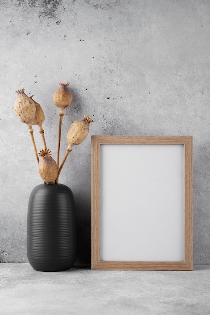 Front view of photo frame as interior decoration