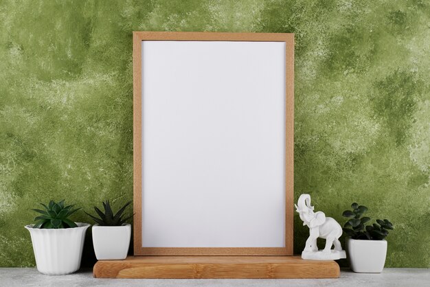 Front view of photo frame as interior decoration