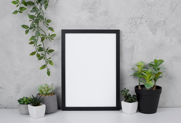 Front view of photo frame as interior decoration