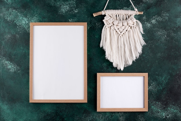 Front view of photo frames as interior decor