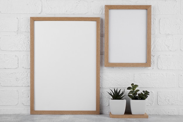 Front view of photo frames as interior decor