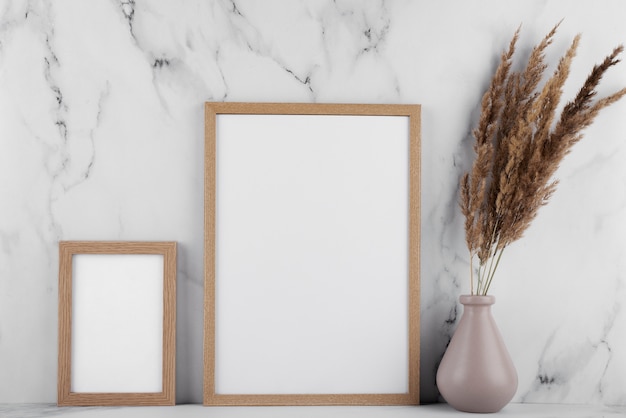 Front view of photo frames as interior decor