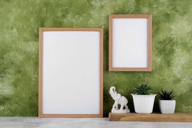 Front view of photo frames as interior decor