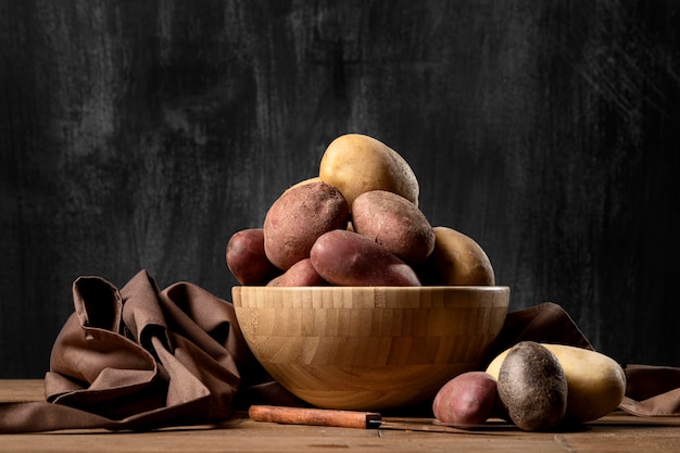 Front view of potatoes in bowl