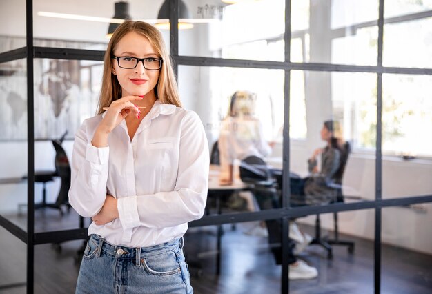 Front view professional woman at work