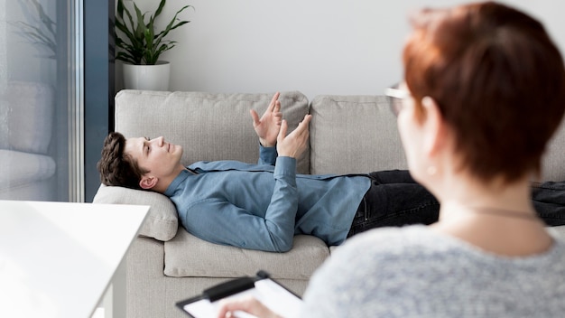 Front view of psychologist and patient