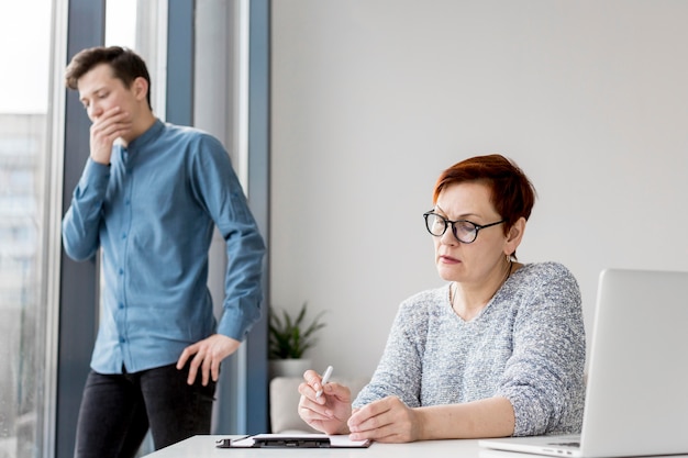 Front view of psychologist with patient