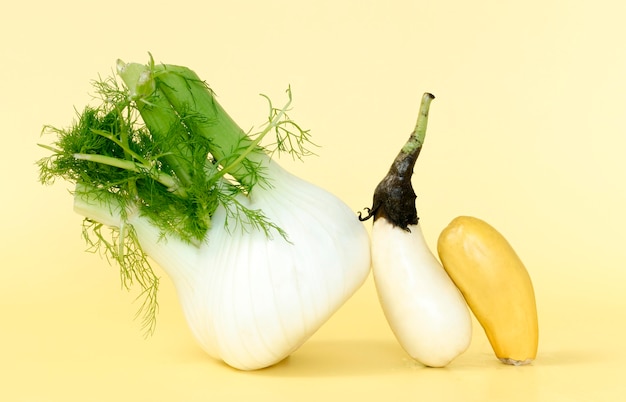 Front view of radish with eggplant and zucchini