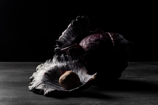 Front view red cabbage on table