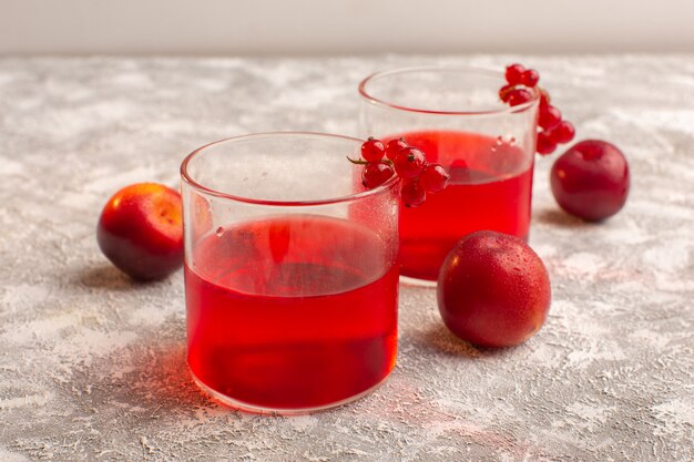 Красный клюквенный сок со свежими сливами, вид спереди