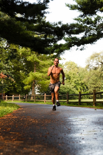 Front view of runner in park