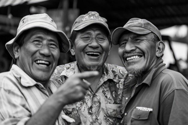 Free photo front view senior men laughing