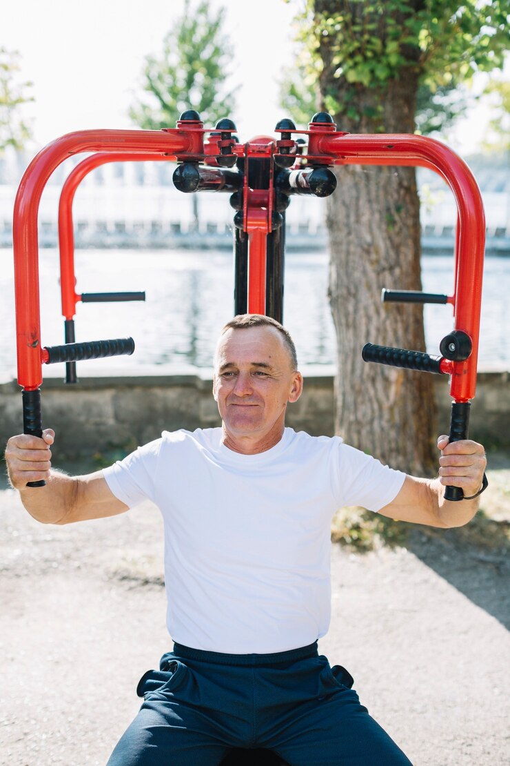 Free Photo front view senior working out
