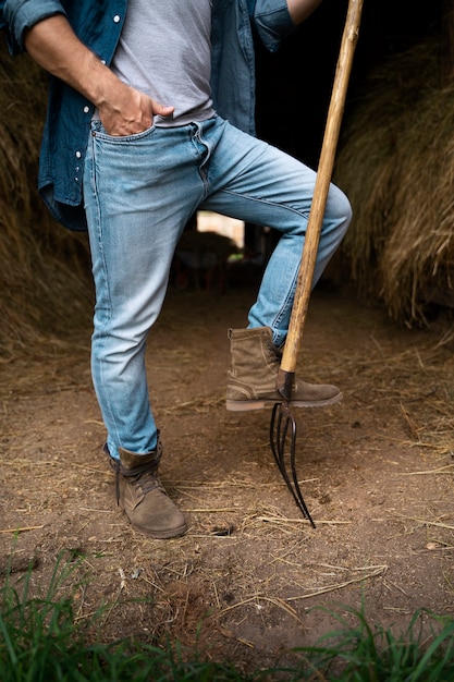 Front view shepherd with pitchfork