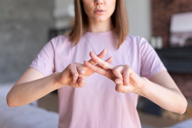 Front view of sign language concept