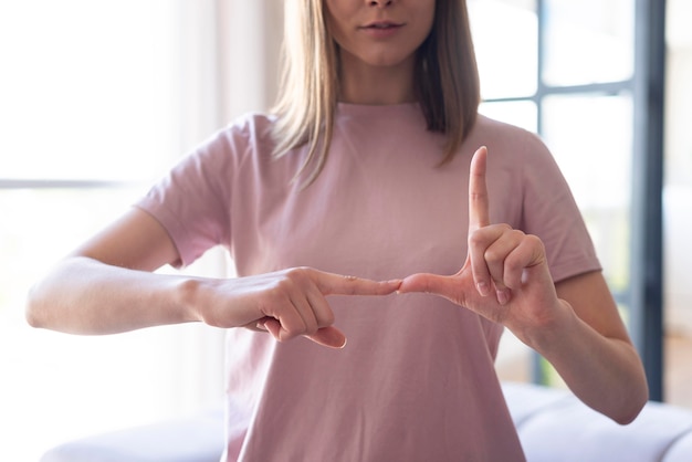 Front view of sign language concept