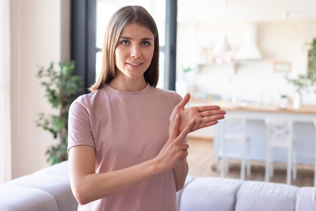 Front view of sign language concept