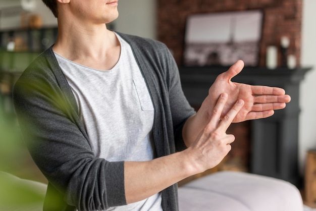 Front view of sign language concept