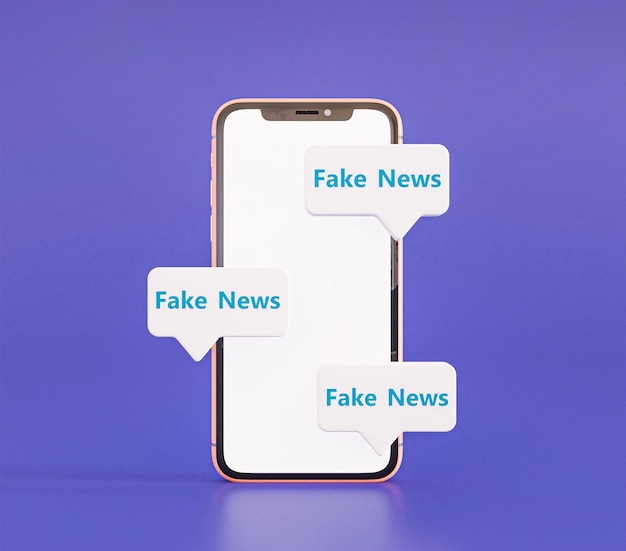 Front view of smartphone with fake news