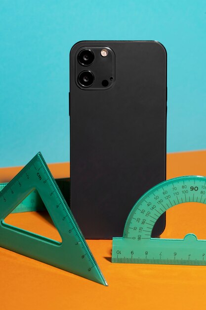 Front view of smartphone with geometry tools