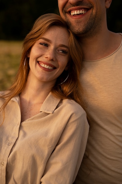 Front view smiley couple in nature