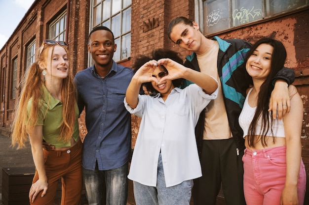 Foto gratuita posa degli amici di smiley di vista frontale