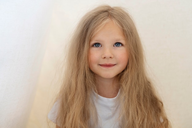 Front view smiley girl indoors