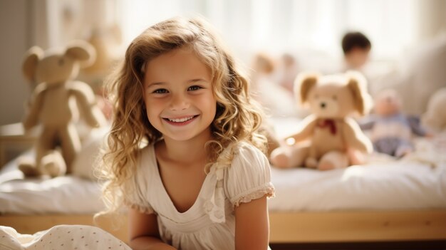 Front view smiley girl indoors