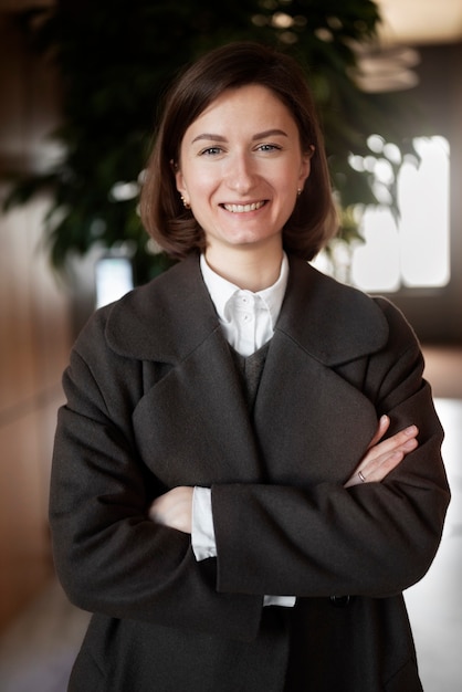 Front view smiley woman posing