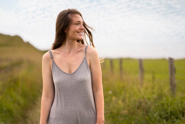 Front view smiley woman posing