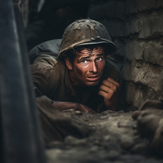 Free photo front view soldier with equipment