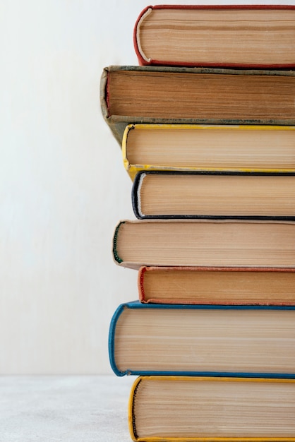 Front view of stack of books