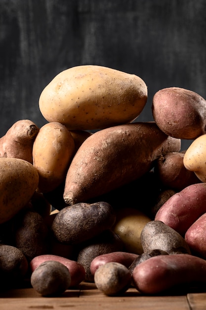 Front view of stacked potatoes