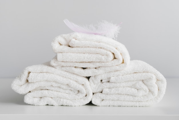 Front view stacked white towels