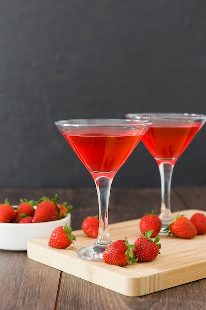Front view of strawberry cocktails